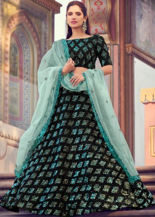 Black Lycra Sequins Embroidered Lehenga Choli