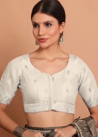 Silver Color Tissue Saree Blouse 