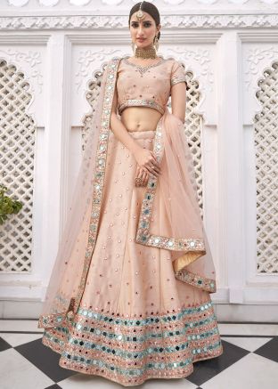 Beige A-Line Lehenga Choli in Silk