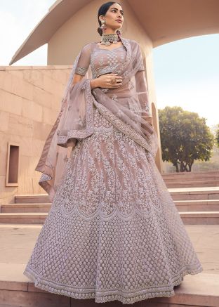 Mauve Designer Lehenga Choli Set In Net