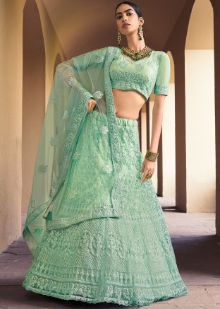 Mint Green Designer Lehenga Choli In Net