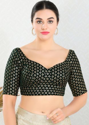 Black Embroidered Velvet Blouse