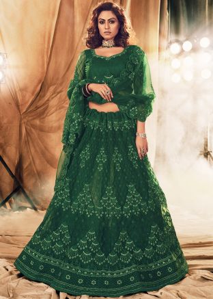 Green Net Lehenga Choli With Dupatta