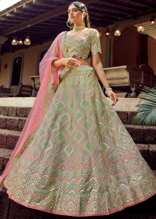 Green Bridesmaid Lehenga Choli With Net Dupatta