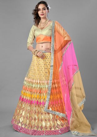 Multicolor Bridesmaid Lehenga Choli In Net