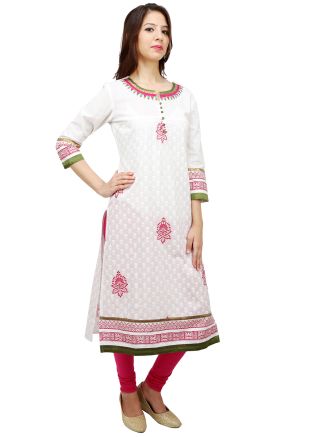 White Cotton Readymade Long Kurta
