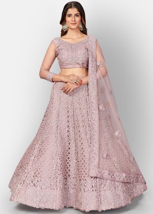 Purple Embroidered Lehenga Choli With Net Dupatta