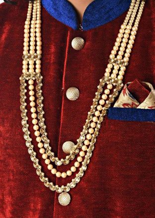 Pearl Beaded and Stone Studded Golden Kantha Mala