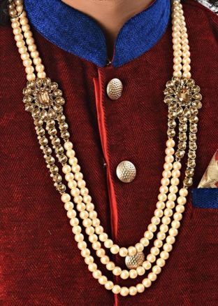 Pearl Beaded and Layered Golden Kantha Mala