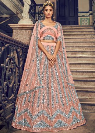 Peach Sequins Embroidered Heavy Bridesmaid Lehenga Choli