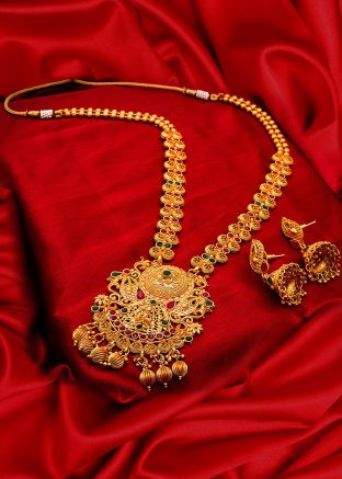 Stone Studded Traditional Golden Necklace Set