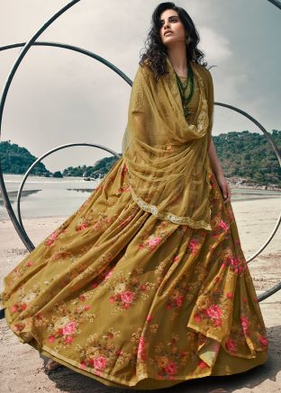 Green Floral Bridesmaid Lehenga Choli With Dupatta
