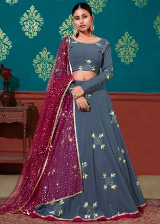 Blue Lehenga Choli With Sequined Net Dupatta