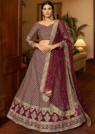 Magenta Embroidered Lehenga Choli In Crape