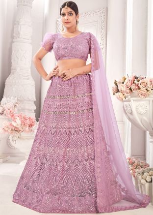 Purple Sequins Embroidered Lehenga Choli In Net