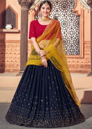 Blue Sequins Embroidered Georgette Lehenga Choli