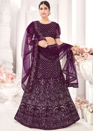 Purple Embroidered Lehenga Choli With Net Dupatta