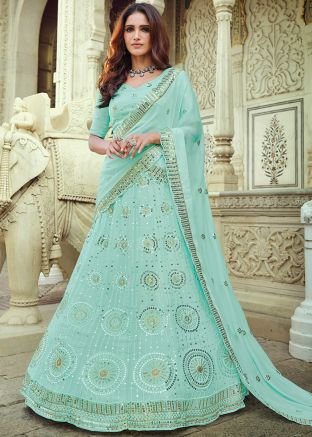 Sea Green Sequins Embroidered Georgette Lehenga Choli