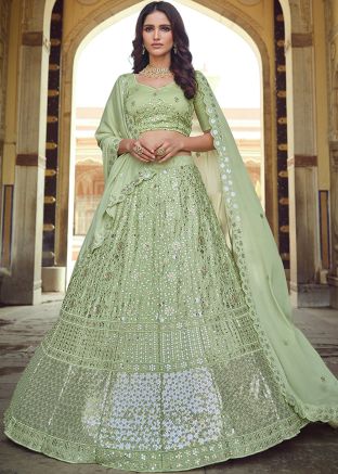 Green Georgette Embroidered Lehenga Choli With Dupatta