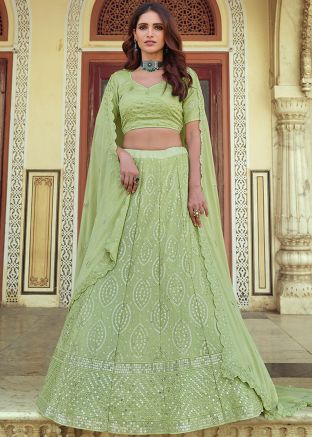 Green Embroidered Festive Lehenga Choli In Georgette
