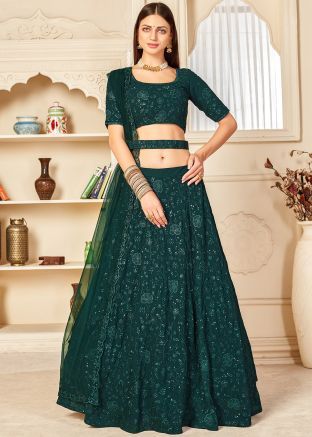 Green Sequins Work Lehenga Choli With Dupatta