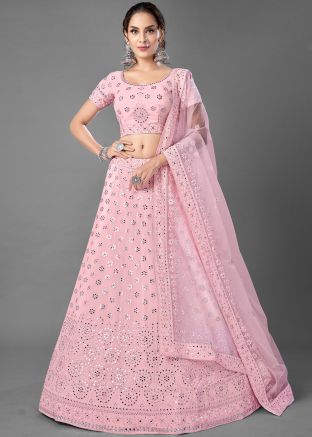 Pink Lehenga Choli With Mirror Work