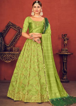 Green Art Silk Lehenga Choli With Sequins Work