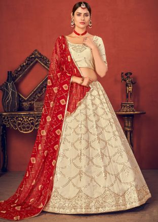White Embroidered Lehenga Choli With Georgette Dupatta