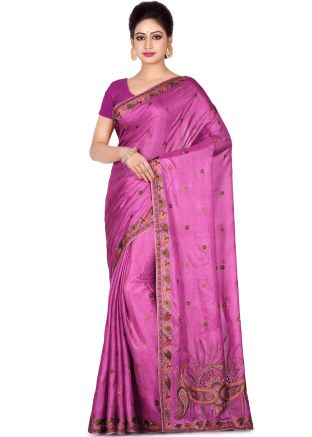 Pink Pure Silk Embroidered Saree