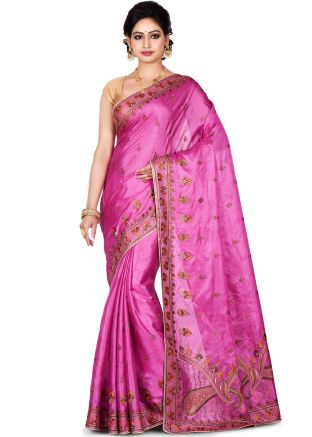 Pink Pure Silk Embroidered Saree