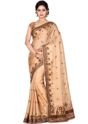 Cream Pure Silk Embroidered Saree