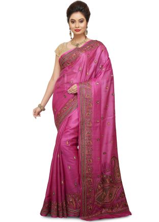 Pink Pure Silk Embroidered Saree