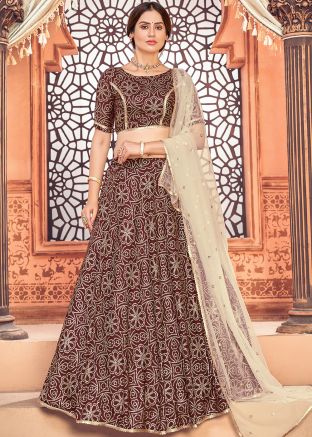 Maroon Bandhani Print Art Silk Lehenga Choli