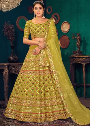 Heavy Border Embroidered Lehenga Choli In Green