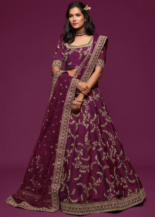 Purple Sequins Embroidered Lehenga Choli With Dupatta