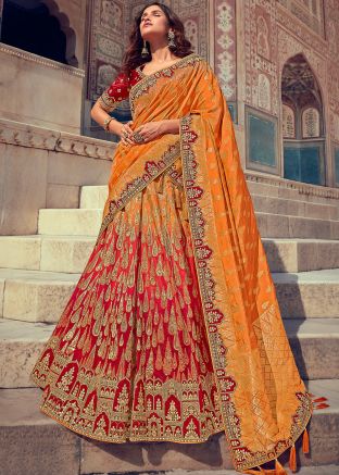 Red Shaded Bridal Lehenga Choli With Dupatta
