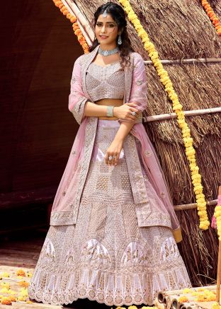 Pink Velvet Embroidered Bridesmaid Lehenga Choli