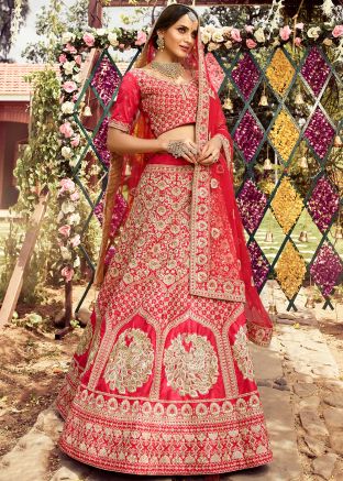 Red Bridal Zari Embroidered Lehenga Choli With Dupatta