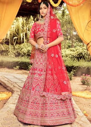 Bridal Red Resham Embroidered Lehenga Choli