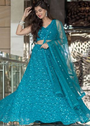 Blue Thread Embroidered Bridesmaid Lehenga Choli