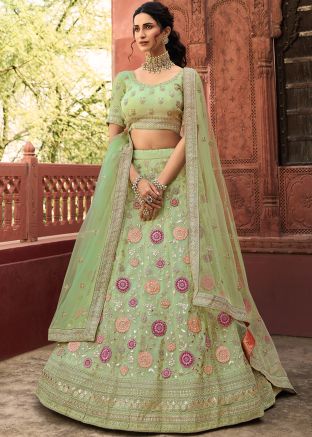 Green Bridal Embroidered Lehenga Choli With Dupatta