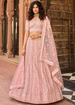 Pink Embroidered Lehenga With Heavy Choli