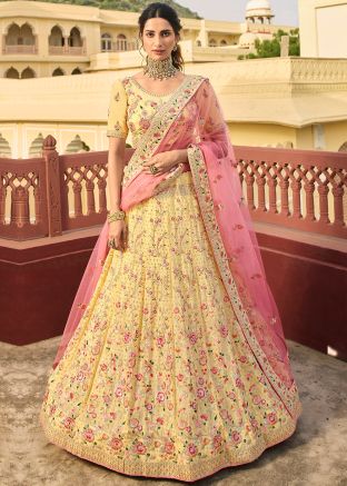 Yellow Embroidered Organza Lehenga With Heavy Choli