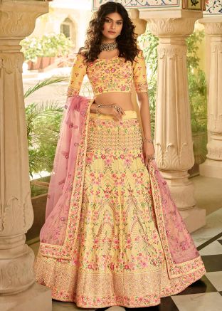 Yellow Sequins Embroidered Lehenga With Heavy Choli