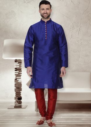 Readymade Royal Blue Dupion Silk Kurta Pajama