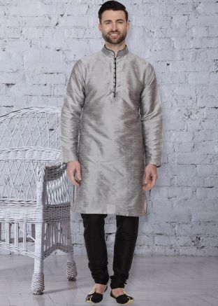 Readymade Grey Dupion Silk Kurta Pajama