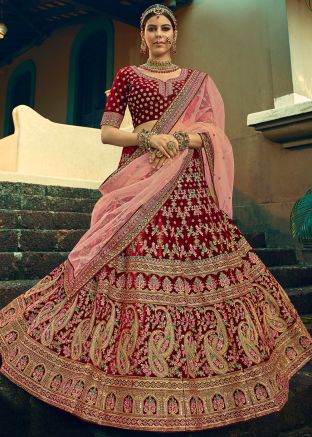 Maroon Bridal Lehenga Choli With Sequins Embroidery