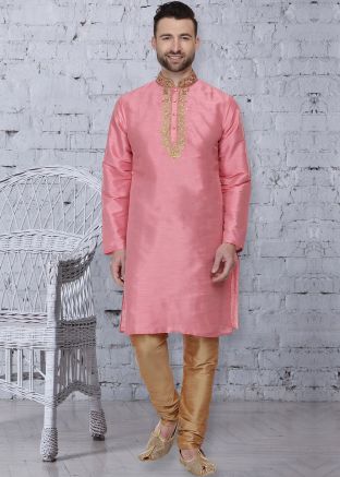 Readymade Pink Dupion Silk Kurta Pajama
