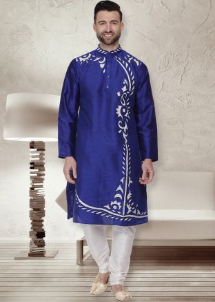 Readymade Navy Blue Embroidered Kurta Pajama