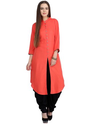 Orange Asymmetrical Front Slit Top Bottom Set